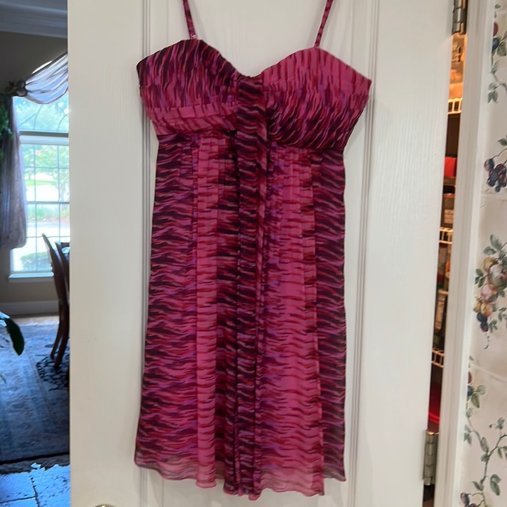 Pretty strapped evening dress, fully lined, side zippered, bra boned